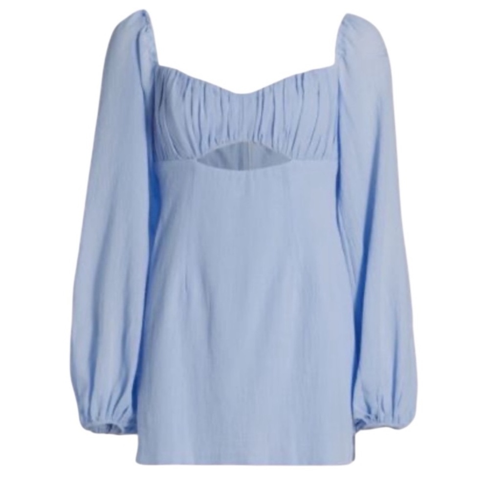 RUMER Camille Cotton Cutout Long Sleeve Mini Dress Blue Large New with Tag